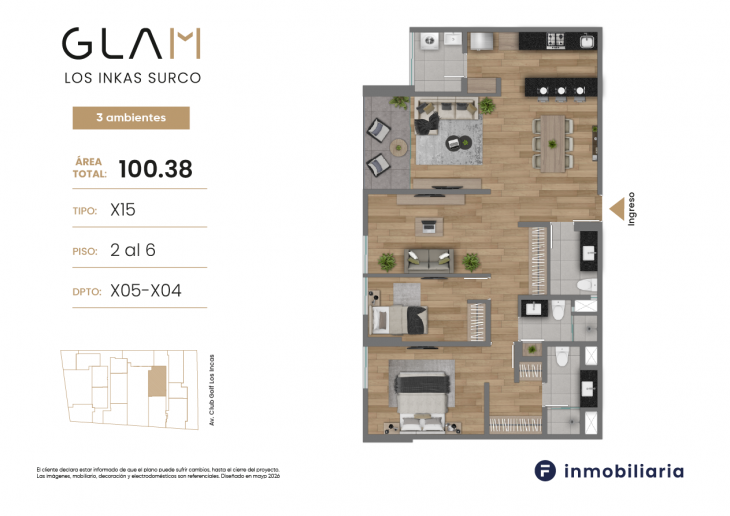 Plano del modelo TD-X15 del proyecto GLAM en Santiago De Surco