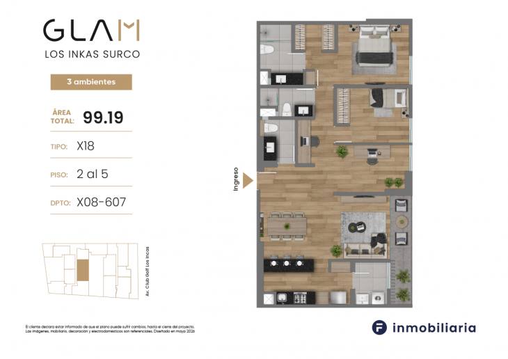 Plano del modelo TD-X18 del proyecto GLAM en Santiago De Surco