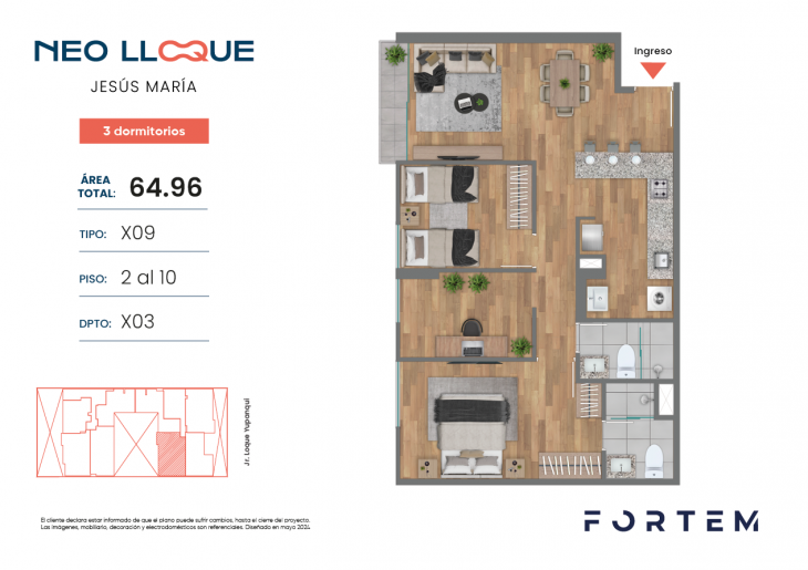 Plano del modelo TD-X09 del proyecto NEO LLOQUE en Jesus Maria