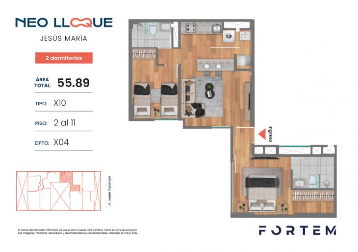 Plano del modelo TD-X10 del proyecto NEO LLOQUE en Jesus Maria