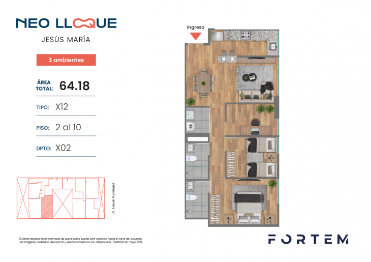 Plano del modelo TD-X12 del proyecto NEO LLOQUE en Jesus Maria