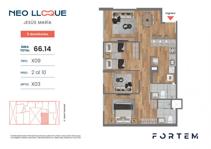 Plano del modelo TD-X09 del proyecto NEO LLOQUE en Jesus Maria