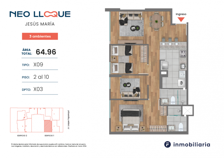 Plano del modelo TD-X09 del proyecto NEO LLOQUE en Jesus Maria