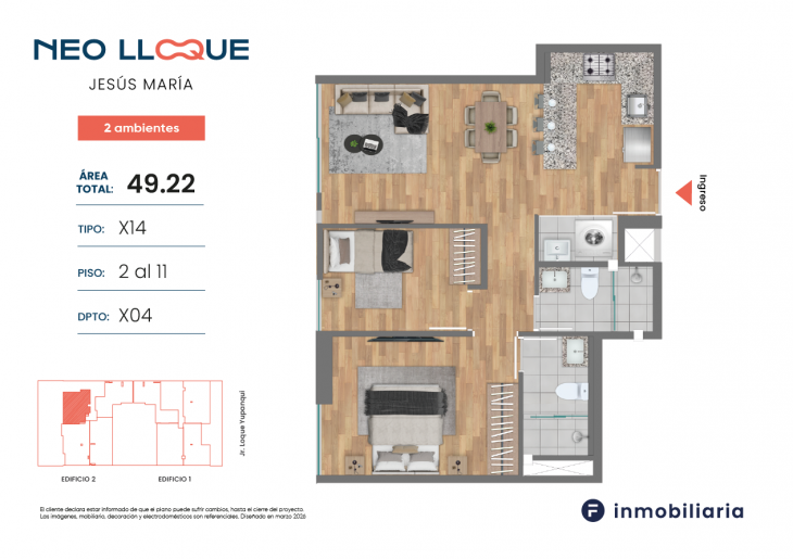 Plano del modelo TD-X14 del proyecto NEO LLOQUE en Jesus Maria