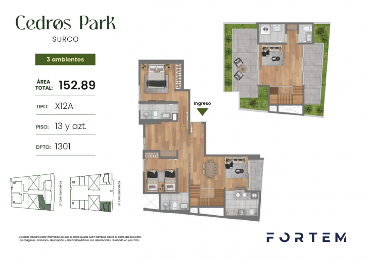 Plano del modelo TD-X12A del proyecto CEDROS PARK en Santiago De Surco