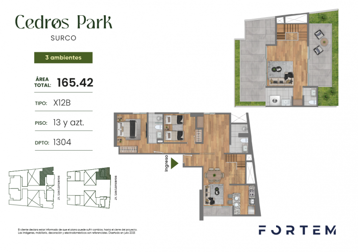 Plano del modelo TD-X12B del proyecto CEDROS PARK en Santiago De Surco