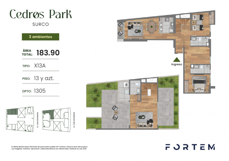 Plano del modelo TD-X13A del proyecto CEDROS PARK en Santiago De Surco