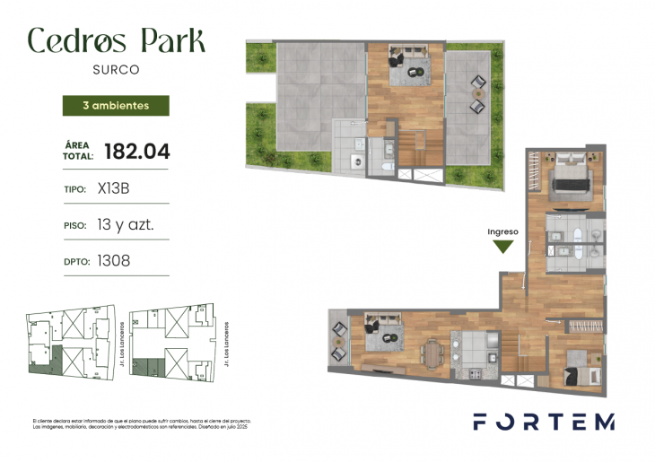 Plano del modelo TD-X13B del proyecto CEDROS PARK en Santiago De Surco