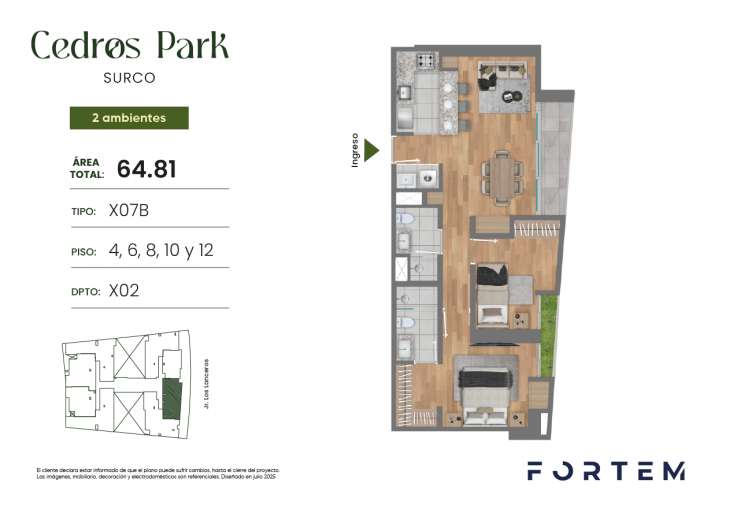 Plano del modelo TD-X07B del proyecto CEDROS PARK en Santiago De Surco