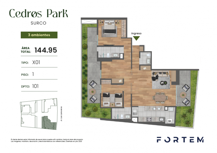 Plano del modelo TD-X01 del proyecto CEDROS PARK en Santiago De Surco