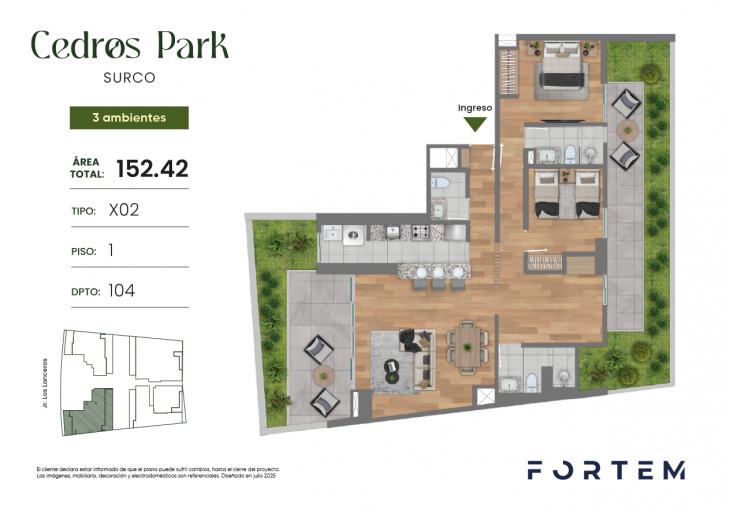 Plano del modelo TD-X02 del proyecto CEDROS PARK en Santiago De Surco