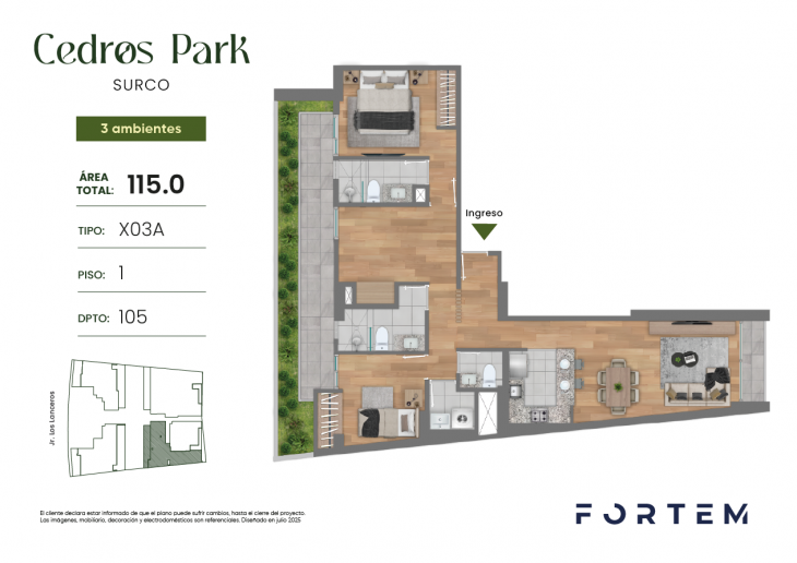 Plano del modelo TD-X03A del proyecto CEDROS PARK en Santiago De Surco