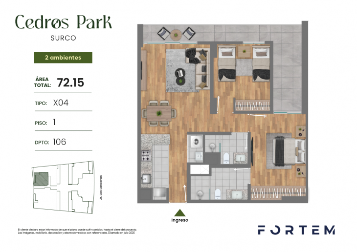 Plano del modelo TD-X04 del proyecto CEDROS PARK en Santiago De Surco