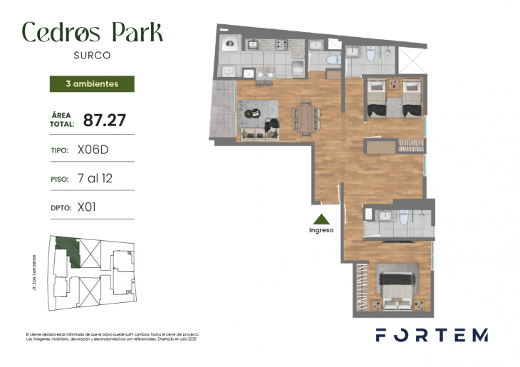 Plano del modelo TD-X06D del proyecto CEDROS PARK en Santiago De Surco