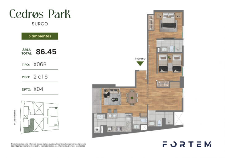 Plano del modelo TD-X06B del proyecto CEDROS PARK en Santiago De Surco
