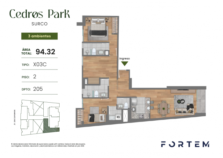 Plano del modelo TD-03C del proyecto CEDROS PARK en Santiago De Surco