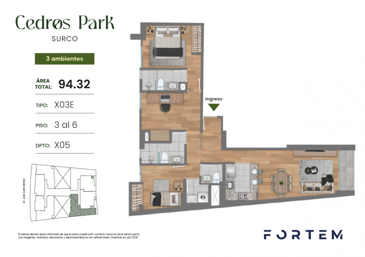 Plano del modelo TD-X03E del proyecto CEDROS PARK en Santiago De Surco