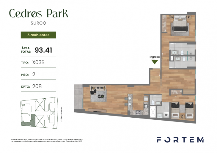 Plano del modelo TD-03B del proyecto CEDROS PARK en Santiago De Surco
