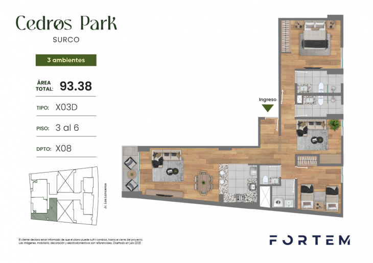 Plano del modelo TD-03D del proyecto CEDROS PARK en Santiago De Surco