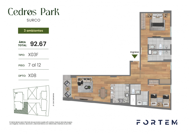 Plano del modelo TD-03F del proyecto CEDROS PARK en Santiago De Surco