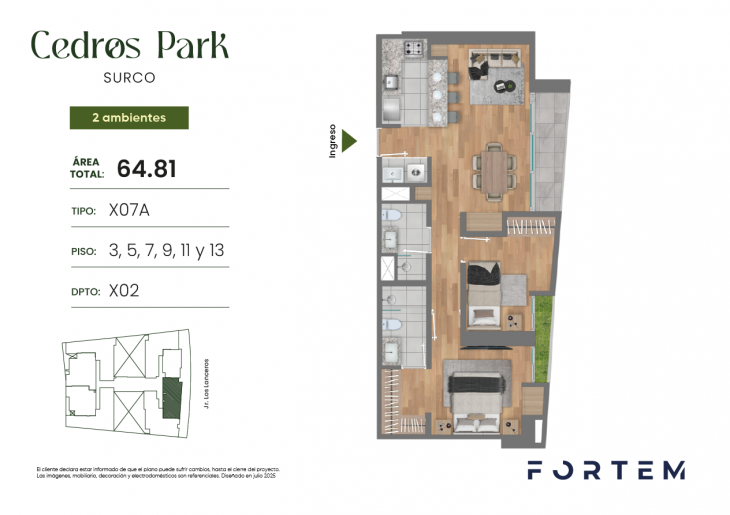 Plano del modelo TD-X07A del proyecto CEDROS PARK en Santiago De Surco