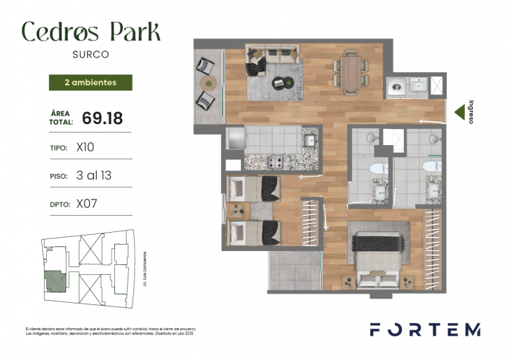 Plano del modelo TD-X10 del proyecto CEDROS PARK en Santiago De Surco