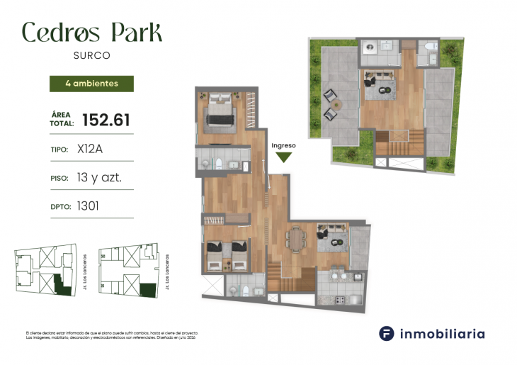 Plano del modelo TD-X12A del proyecto CEDROS PARK en Santiago De Surco