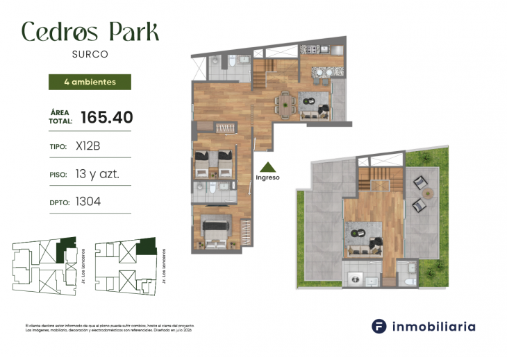 Plano del modelo TD-X12B del proyecto CEDROS PARK en Santiago De Surco