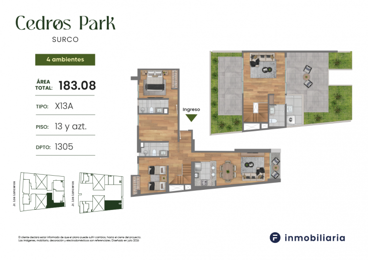 Plano del modelo TD-X13A del proyecto CEDROS PARK en Santiago De Surco