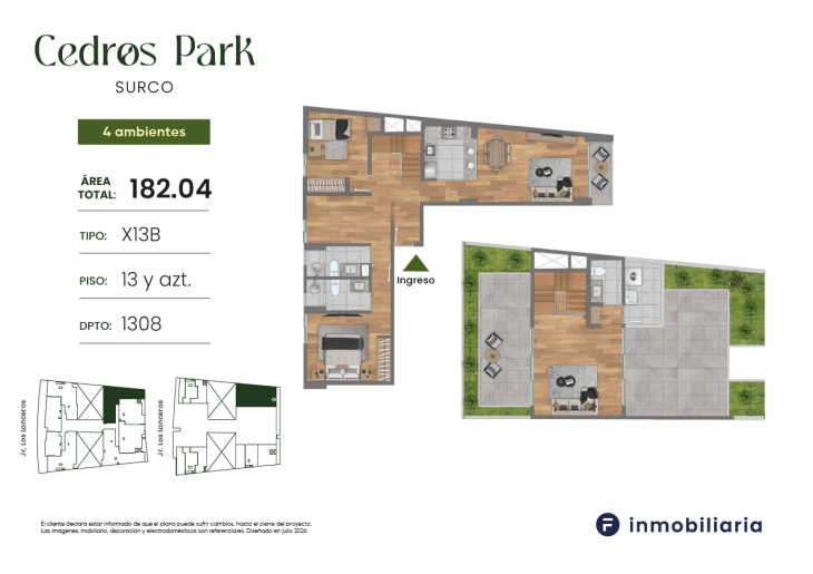 Plano del modelo TD-X13B del proyecto CEDROS PARK en Santiago De Surco
