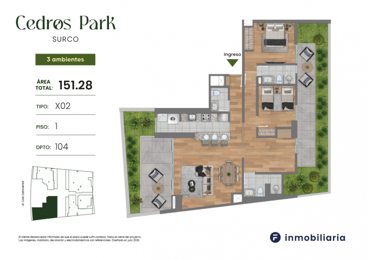 Plano del modelo TD-X02 del proyecto CEDROS PARK en Santiago De Surco