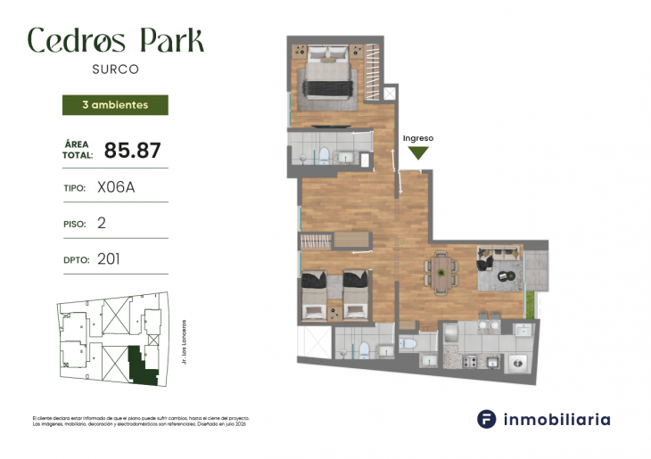 Plano del modelo TD-X06A del proyecto CEDROS PARK en Santiago De Surco