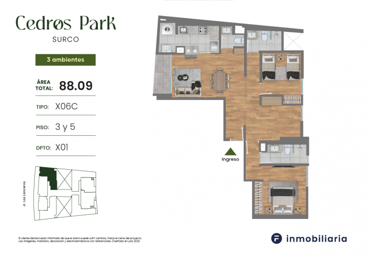 Plano del modelo TD-X06C del proyecto CEDROS PARK en Santiago De Surco