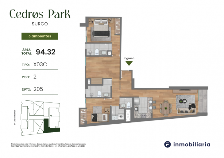 Plano del modelo TD-03C del proyecto CEDROS PARK en Santiago De Surco