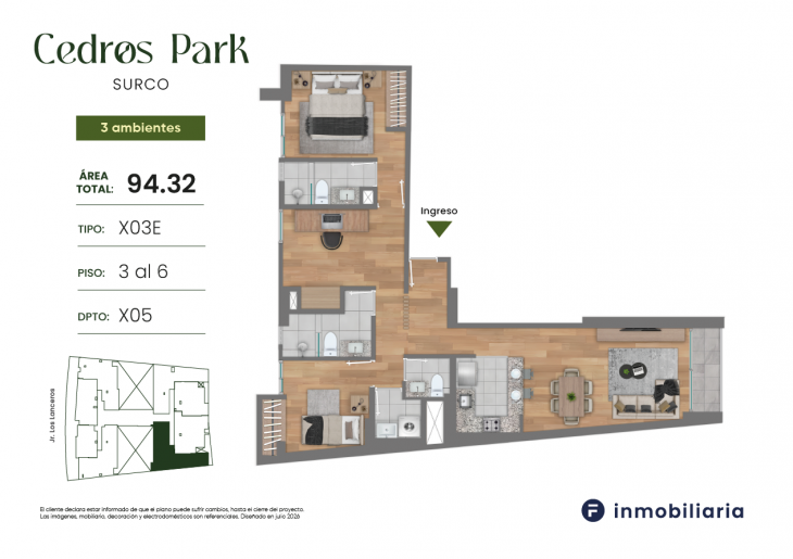 Plano del modelo TD-X03E del proyecto CEDROS PARK en Santiago De Surco