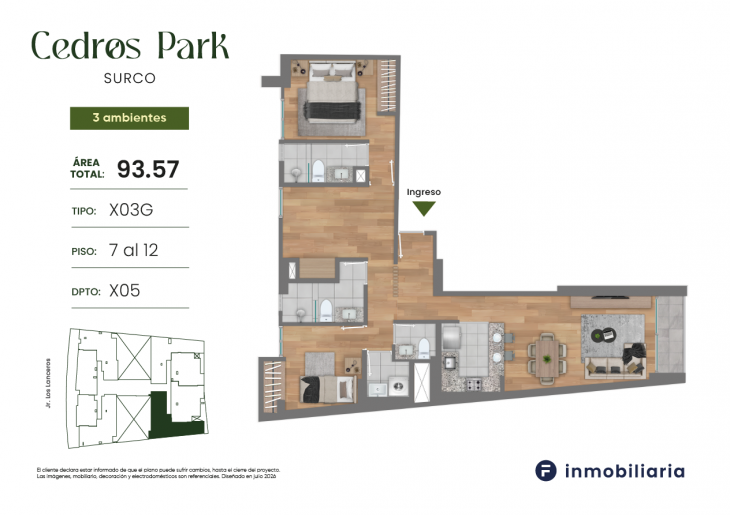 Plano del modelo TD-X03G del proyecto CEDROS PARK en Santiago De Surco