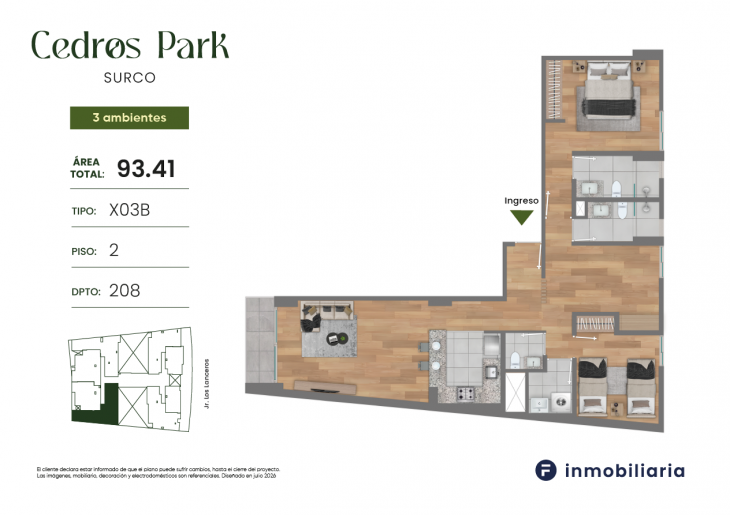Plano del modelo TD-03B del proyecto CEDROS PARK en Santiago De Surco