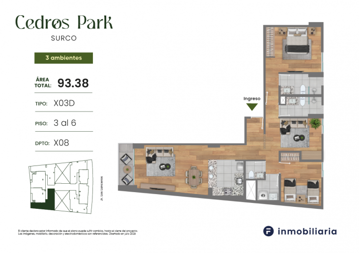 Plano del modelo TD-03D del proyecto CEDROS PARK en Santiago De Surco