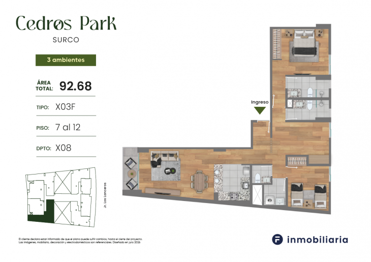 Plano del modelo TD-03F del proyecto CEDROS PARK en Santiago De Surco