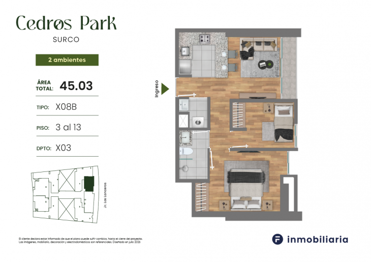 Plano del modelo TD-X08B del proyecto CEDROS PARK en Santiago De Surco