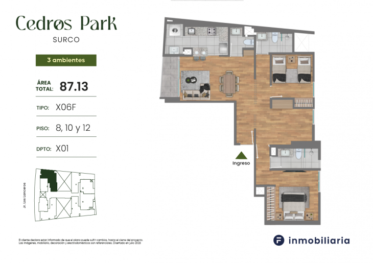 Plano del modelo TD-X06F del proyecto CEDROS PARK en Santiago De Surco