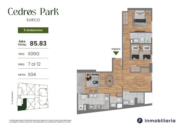 Plano del modelo TD-X06G del proyecto CEDROS PARK en Santiago De Surco