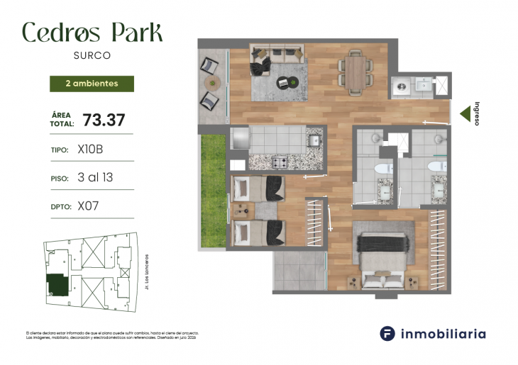 Plano del modelo TD-X10B del proyecto CEDROS PARK en Santiago De Surco