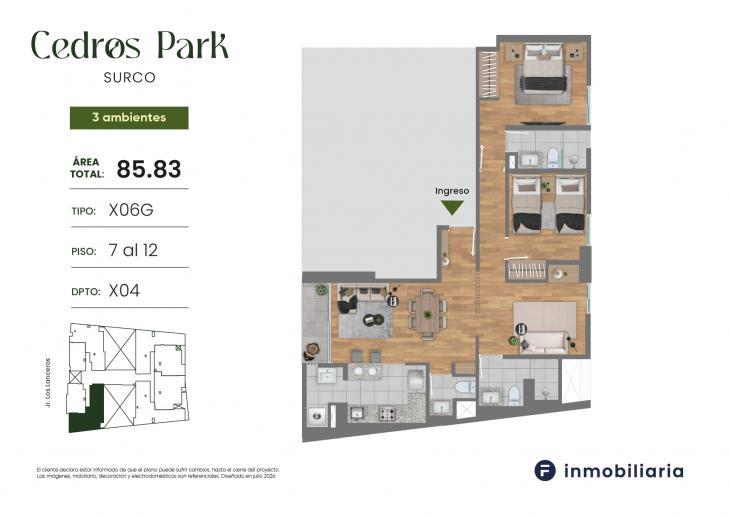 Plano del modelo TD-X06G del proyecto CEDROS PARK en Santiago De Surco