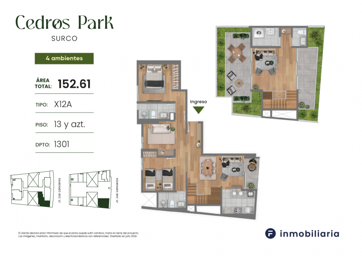 Plano del modelo TD-X12A del proyecto CEDROS PARK en Santiago De Surco