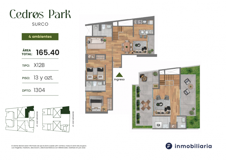 Plano del modelo TD-X12B del proyecto CEDROS PARK en Santiago De Surco