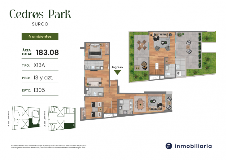 Plano del modelo TD-X13A del proyecto CEDROS PARK en Santiago De Surco