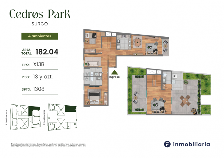 Plano del modelo TD-X13B del proyecto CEDROS PARK en Santiago De Surco