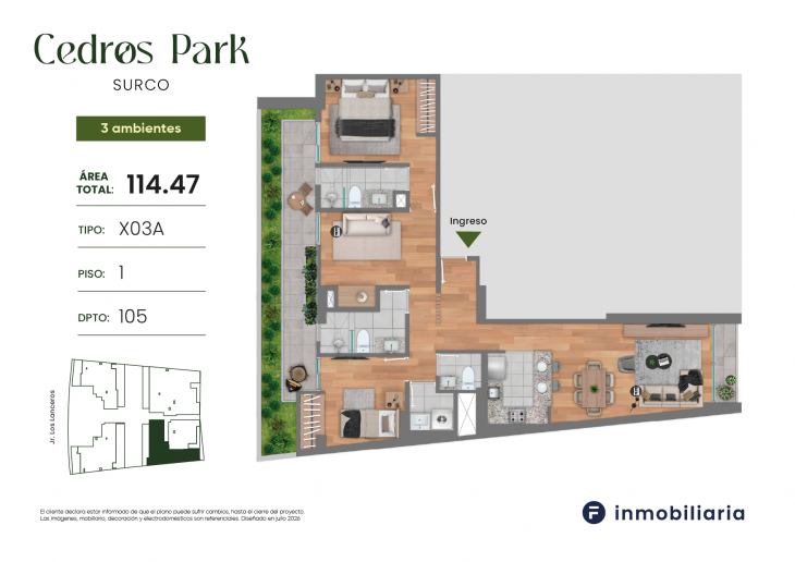 Plano del modelo TD-X03A del proyecto CEDROS PARK en Santiago De Surco