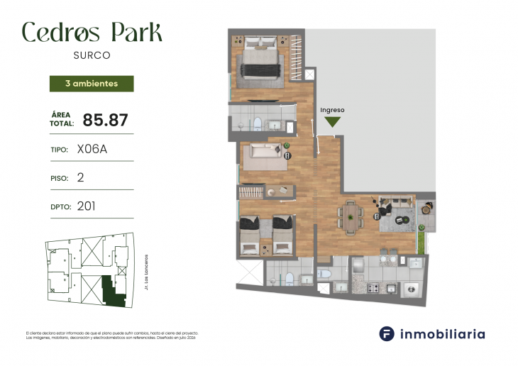 Plano del modelo TD-X06A del proyecto CEDROS PARK en Santiago De Surco